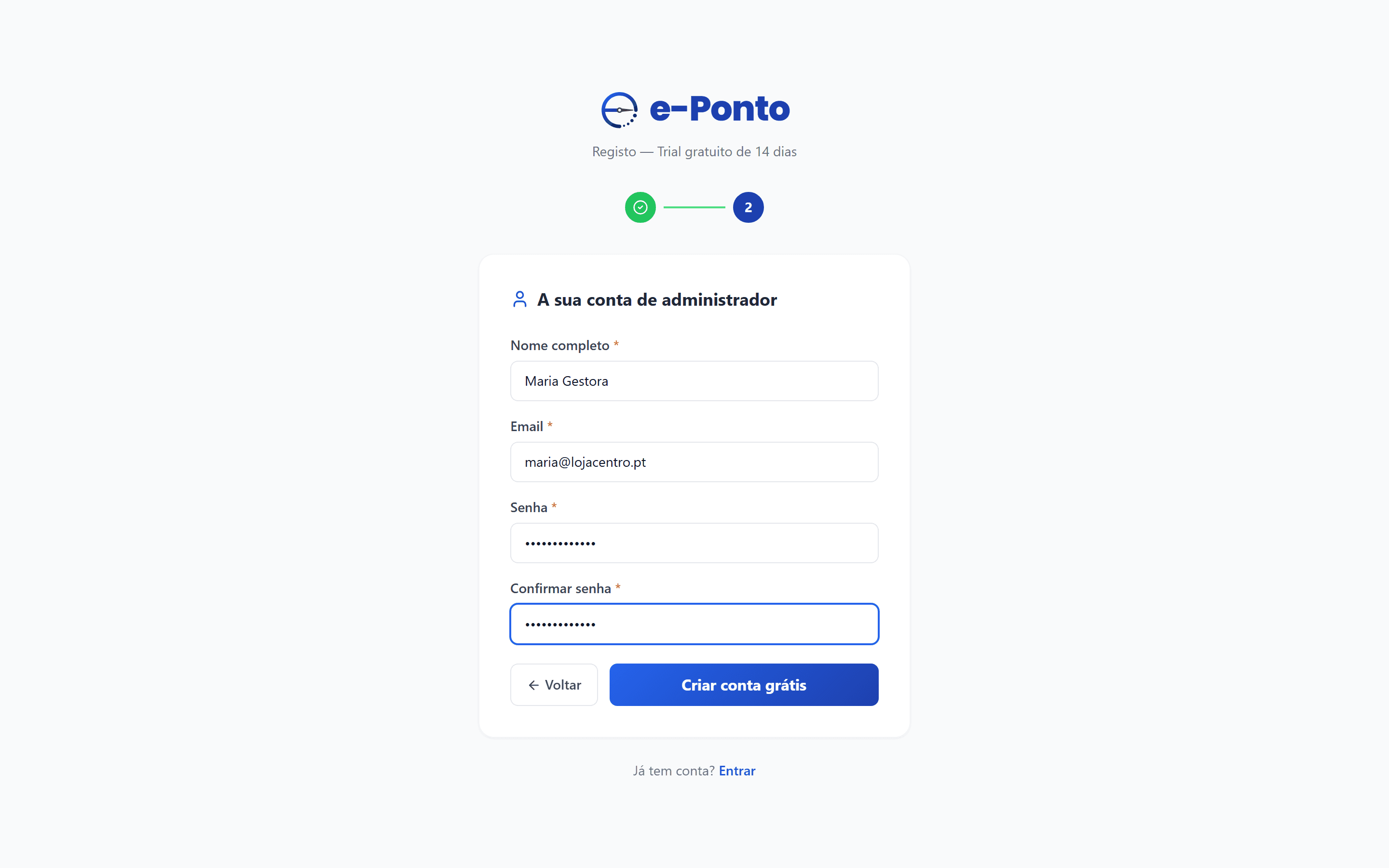 Crie a conta da sua empresa